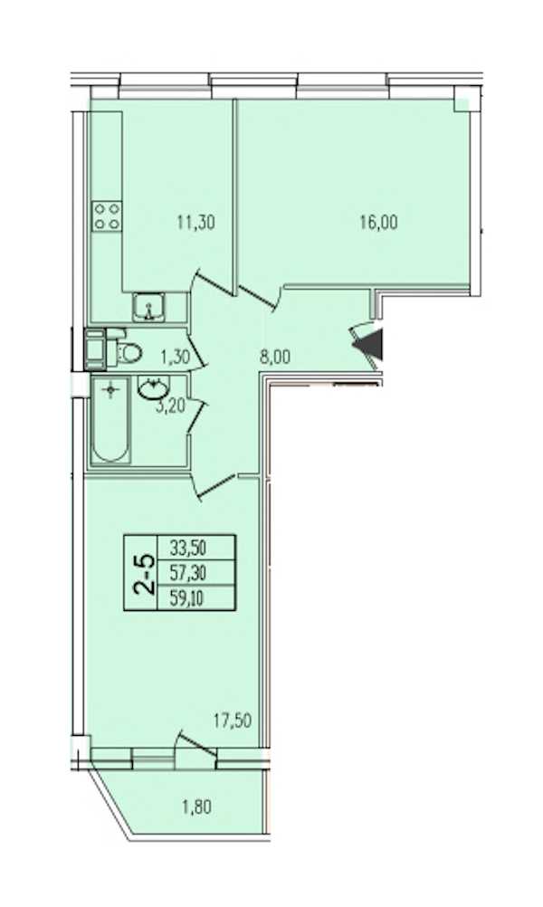 Двухкомнатная квартира в : площадь 58.41 м2 , этаж: 3 – купить в Санкт-Петербурге
